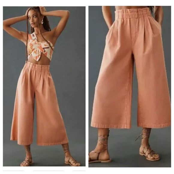 Anthropologie Pilcro XL Peach Pink High Rise Wide Leg Crop Culottes Pants - Picture 2 of 5
